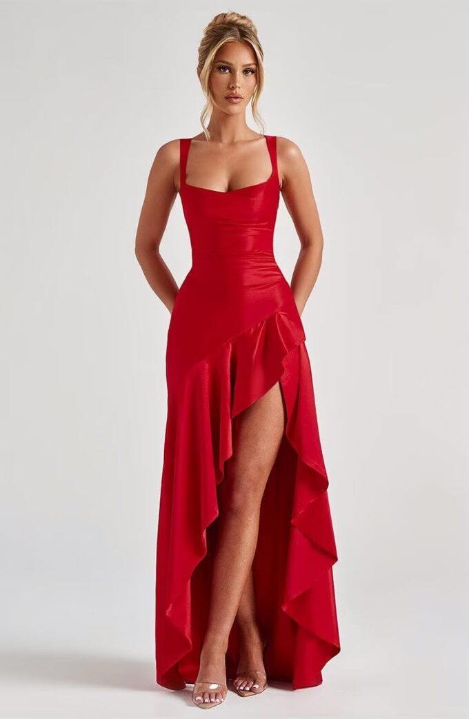 Satin Ruffles Prom Dresses for Women Hi-Low Aline Evening Dress for Women 2025 QA204A-CP – Bild 4