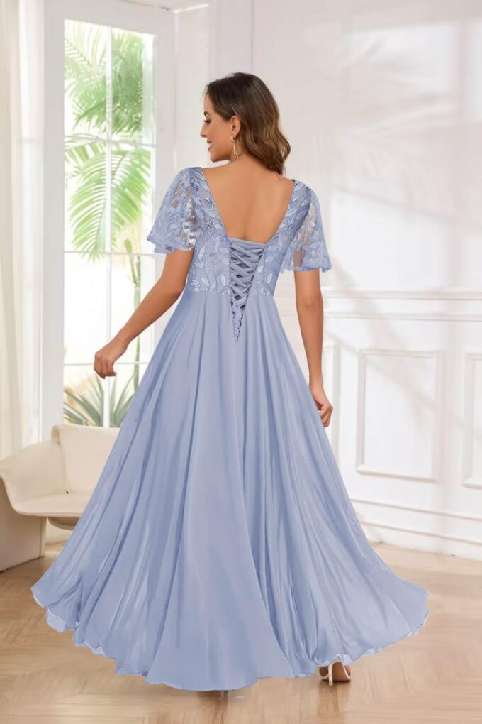 Women's Sequin Lace Mother of The Bride Dresses for Wedding Short Sleeve Formal Evening Gowns with Pockets – Bild 2