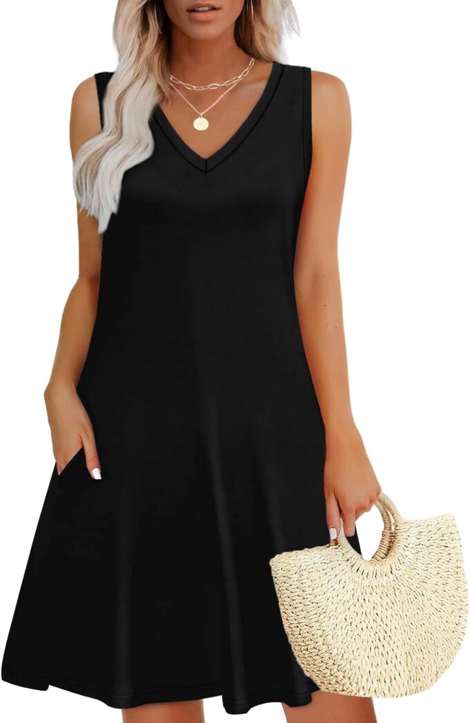 WIHOLL Womens Summer Dresses Loose Fit V Neck Sleeveless Sundresses Beach Hawaiian Dress with Pockets – Bild 2