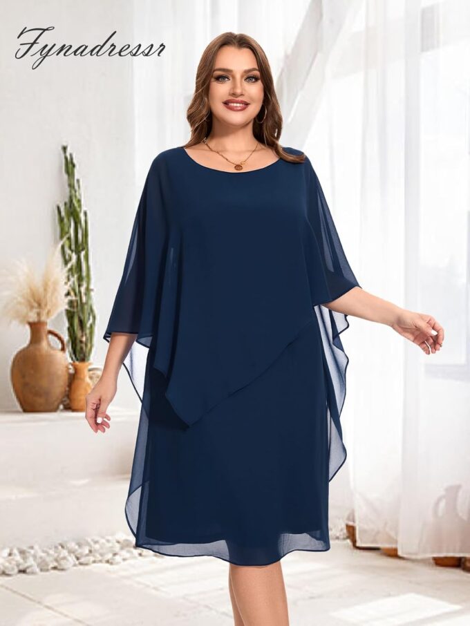 Women Plus Size Cape Dress with Chiffon Overlay Sleeveless Cocktail Party Wedding Guest Dress – Bild 2