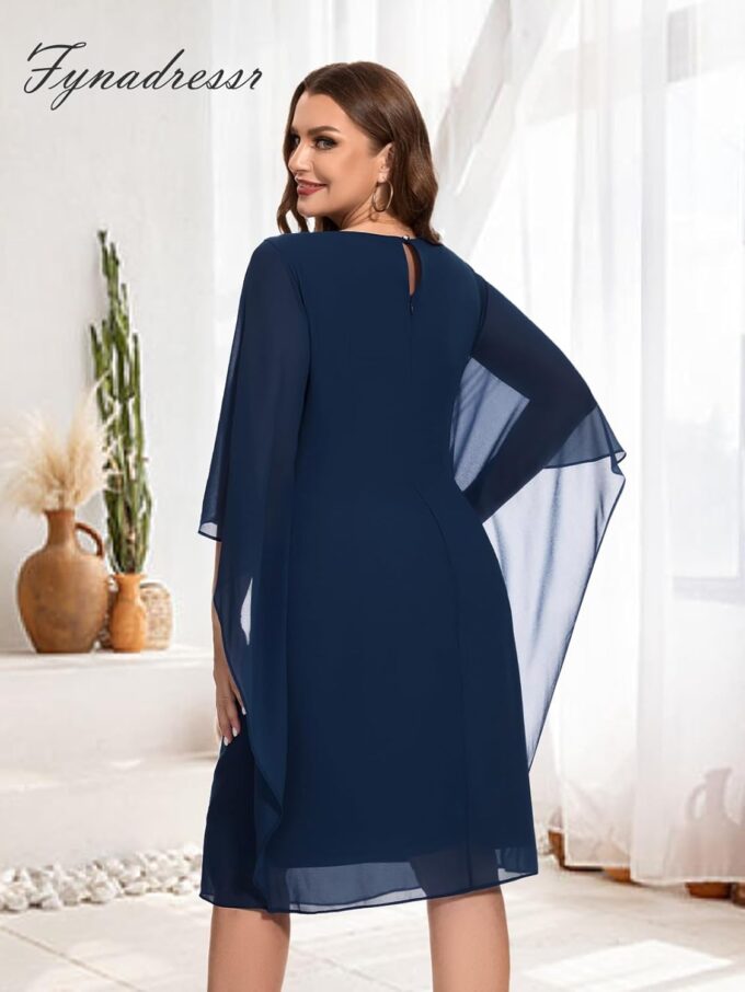 Women Plus Size Cape Dress with Chiffon Overlay Sleeveless Cocktail Party Wedding Guest Dress – Bild 5