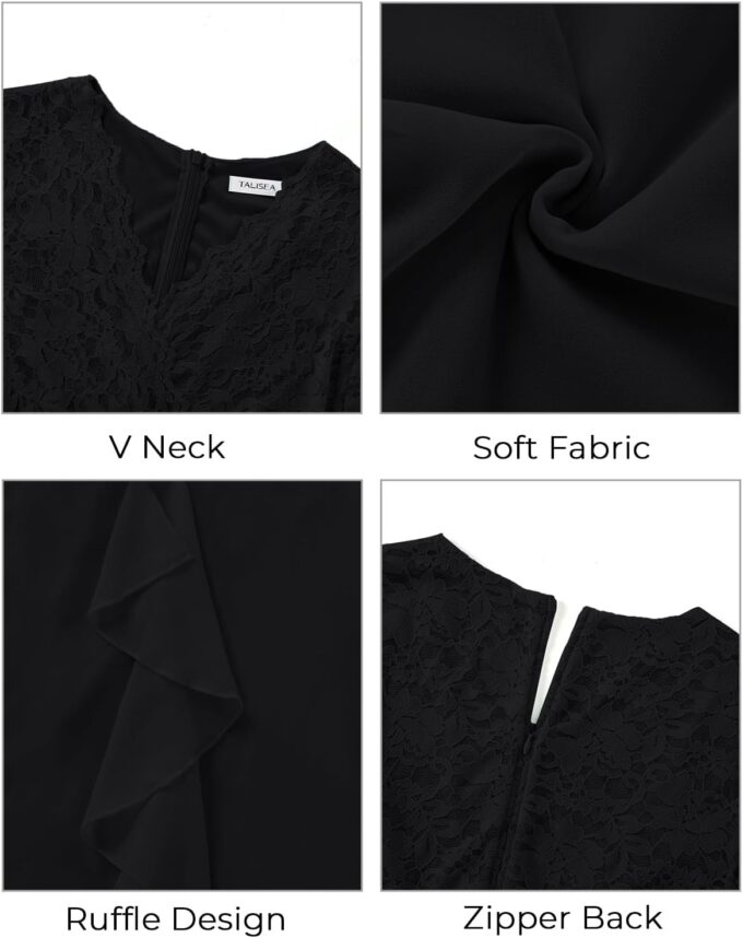 Plus Size Wedding Guest Dress - Formal Cocktail Party Ruffle Elegant Tea Length Lace Chiffon V Neck Midi Dresses – Bild 6
