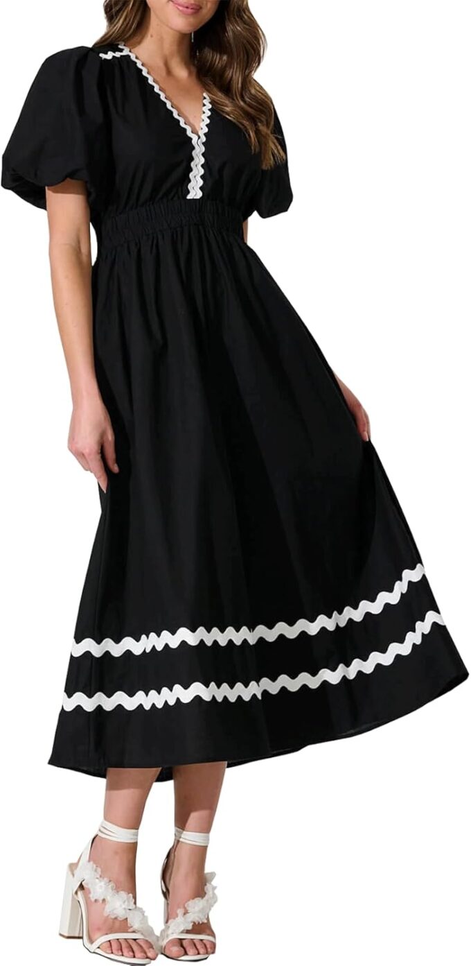 Womens V Neck Flutter Sleeve Boho Midi Dress Summer Wedding Guest Beach Party Long Dresses