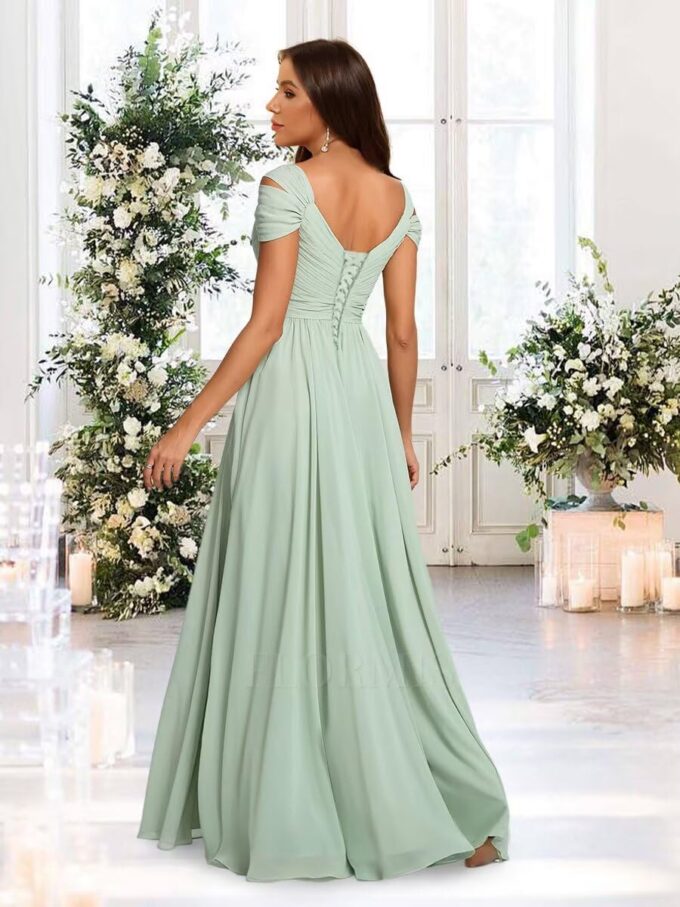 Women's Off Shoulder Ruched Bridesmaid Dresses Long with Pockets Slit Chiffon Formal Evening Dress VS180 – Bild 2