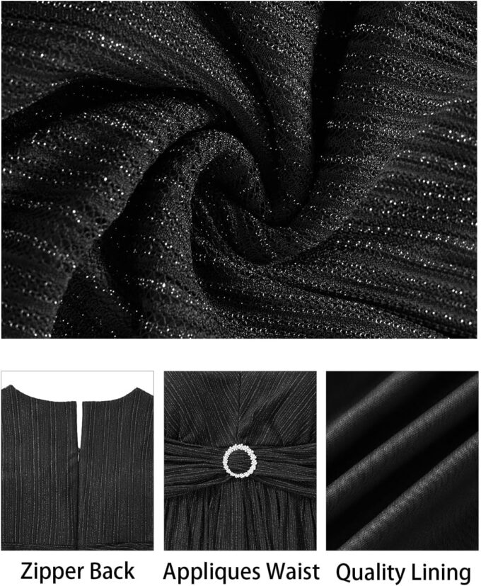 Plus Size Formal Dresses - Wedding Guest Evening Gown Sparkly Sequin Prom Gala Ball Maxi Dress with Short Sleeves – Bild 7