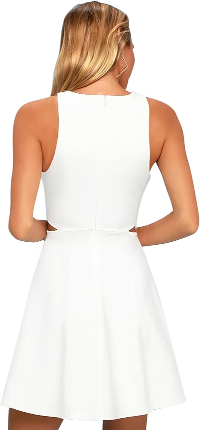 BELONGSCI Women 2025 Sweet and Cute Sleeveless Racerback Flared Swing A-Line Waist Hollow Out Summer Short Dress – Bild 4