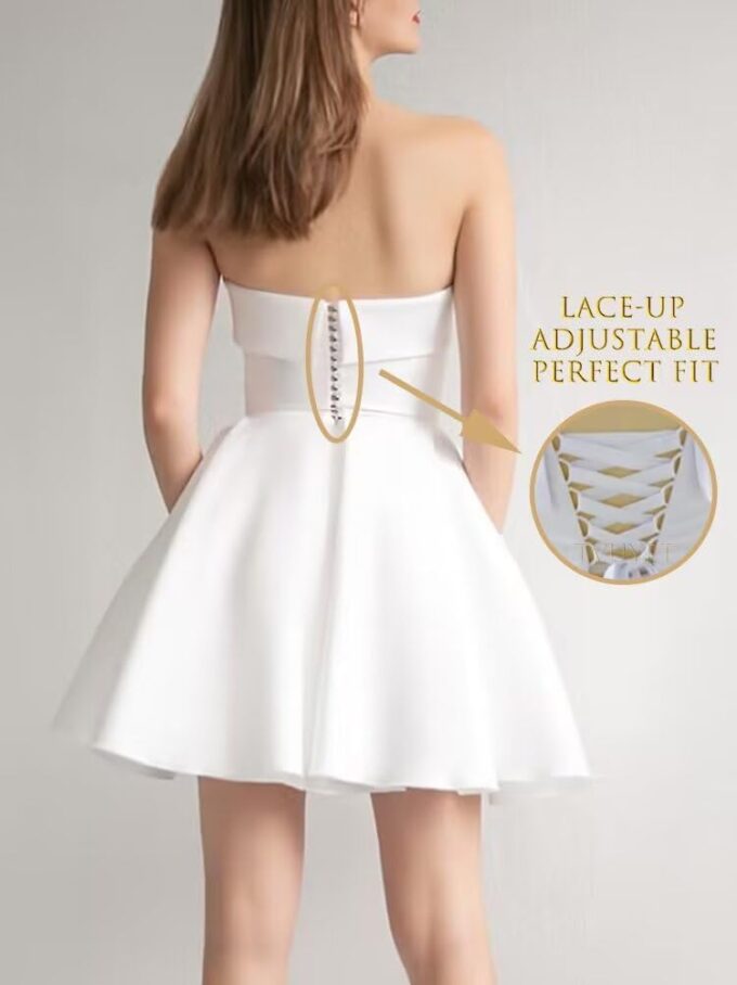 Tvuyet Strapless Homecoming Dresses for Teens 2025 Satin A Line Short Prom Dress with Pockets Formal Evening Gowns – Bild 2