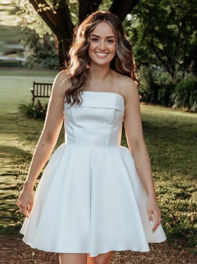 Tvuyet Strapless Homecoming Dresses for Teens 2025 Satin A Line Short Prom Dress with Pockets Formal Evening Gowns – Bild 3
