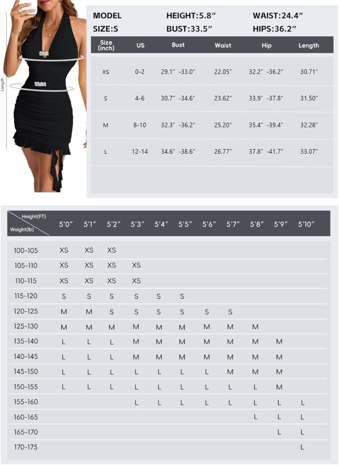 HESUUIO Women Sexy Halter V Neck Dress Tie Backless Ruched Bodycon Short Cocktail Party Club Dress – Bild 3