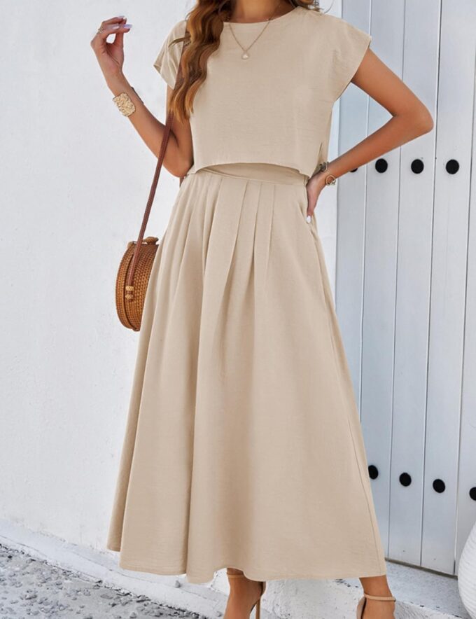 Mingzhu Womens 2 Piece Outfits Skirt Set Summer Casual Cap Sleeve Crop Tops Maxi Dress Sets with Pockets – Bild 3