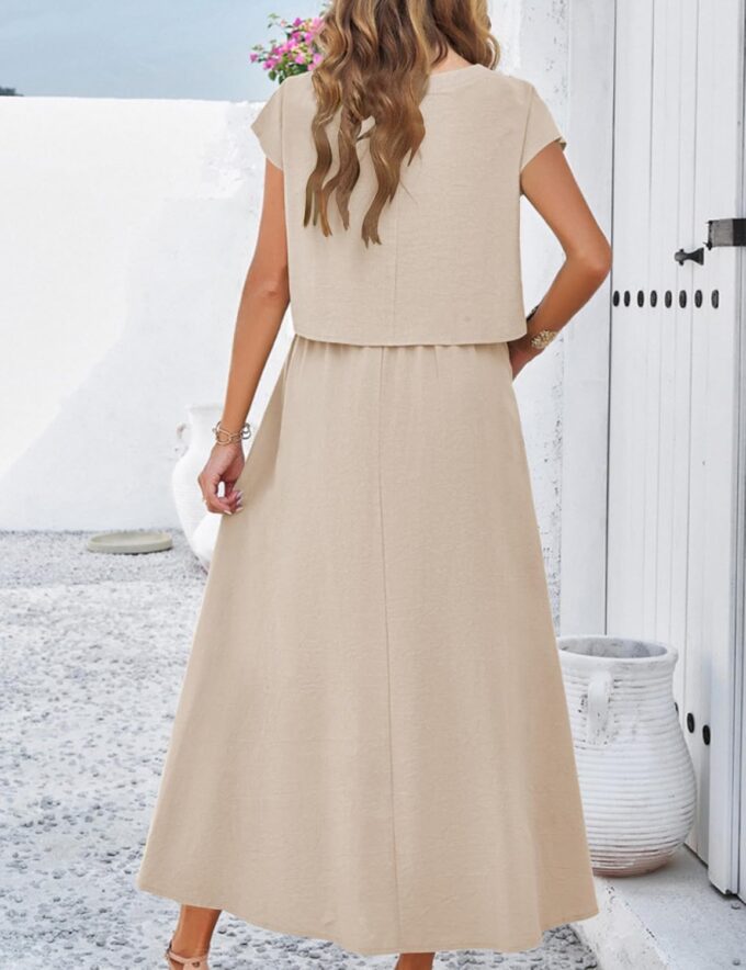 Mingzhu Womens 2 Piece Outfits Skirt Set Summer Casual Cap Sleeve Crop Tops Maxi Dress Sets with Pockets – Bild 4