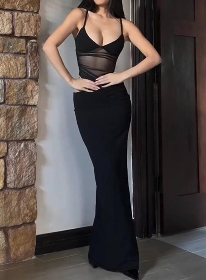 Women Summer Sexy Spaghetti Strap Mesh Sheer See Through Party Club Long Maxi Dress – Bild 4