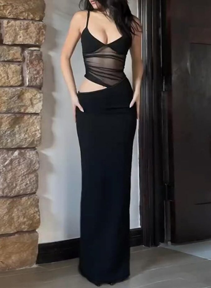 Women Summer Sexy Spaghetti Strap Mesh Sheer See Through Party Club Long Maxi Dress – Bild 5