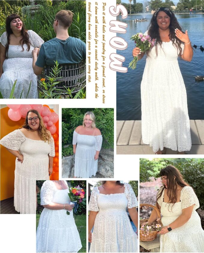 Women's Plus Size Floral Lace Wedding Boho Dress Flowy Smocked Tiered Maxi Dress – Bild 5