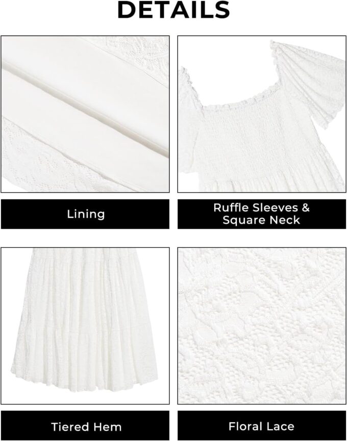 Women's Plus Size Floral Lace Wedding Boho Dress Flowy Smocked Tiered Maxi Dress – Bild 6