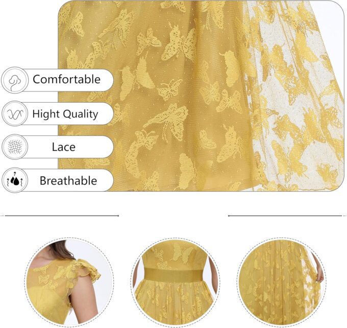 Women's Midi Formal Dress 2025 Flutter Short Sleeve Crewneck Lace Wedding Guest Party Dresses – Bild 5