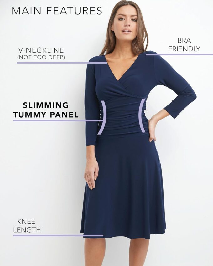 Rekucci Women's Slimming 3/4 Sleeve Fit-and-Flare Crossover Tummy Control Dress – Bild 5