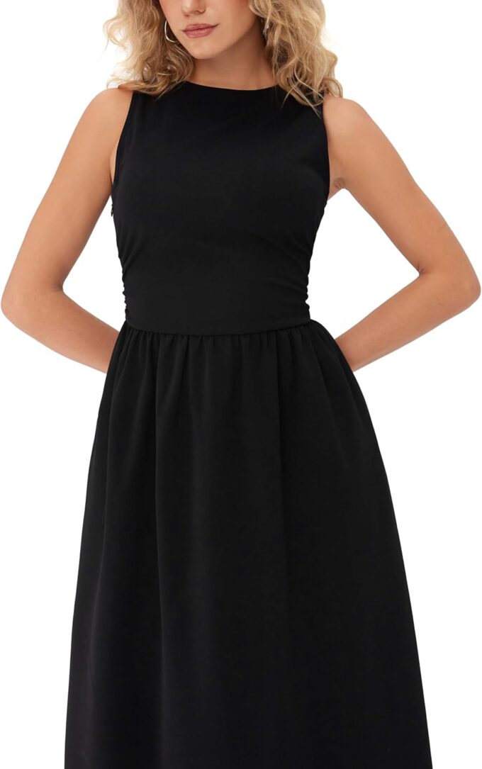CIDER A Line Dress Womens Sleeveless Cocktail Party Midi Elegant Dresses with Pockets – Bild 3