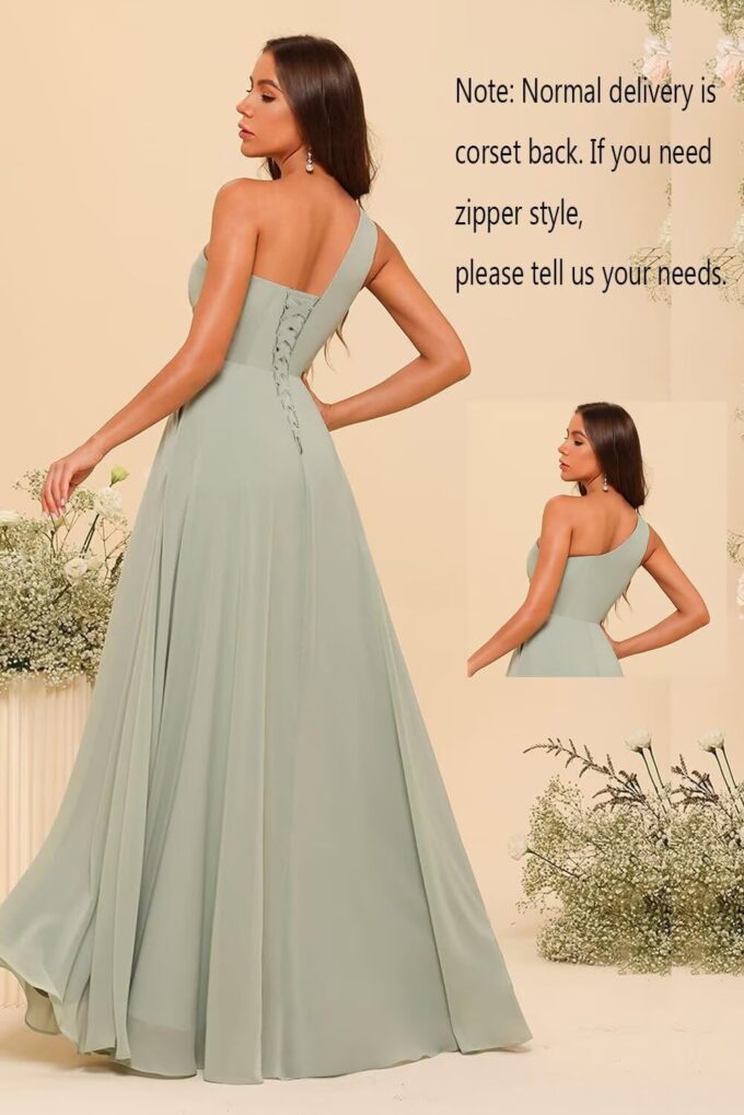 Raseal Chiffon One Shoulder Bridesmaid Dress with Pleated Bodice Long A Line Prom Dress for Women RS028 – Bild 5