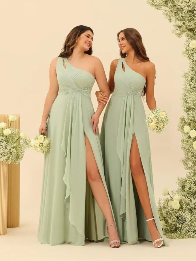 Raseal Chiffon One Shoulder Bridesmaid Dress with Pleated Bodice Long A Line Prom Dress for Women RS028 – Bild 7