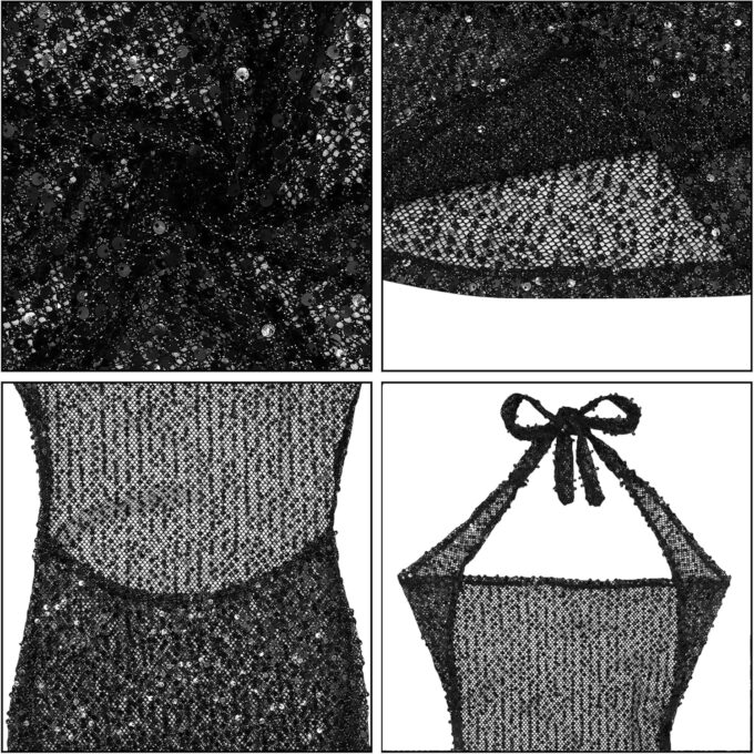 Women's Elegant Sheer Mesh Maxi Dress Sparkly Sequins See Through Halter Cowl Neck Backless Long Dresses Party Outfits – Bild 5