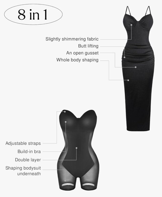 Popilush Cocktail Dresses for Women V Neck Shapewear Dress Sleeveless Maxi Dress Party Dress – Bild 3