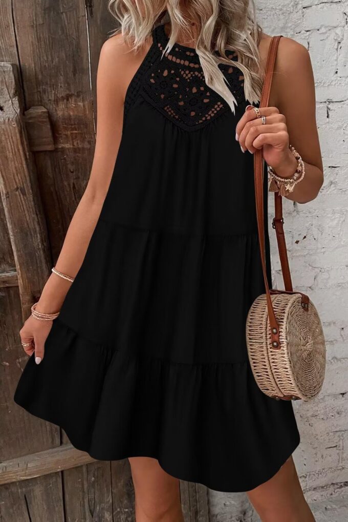 Wkior Womens Summer Dresses 2025 Casual Halter Sleeveless Flowy Mini Dress Tiered Pleated Beach Sundress – Bild 2