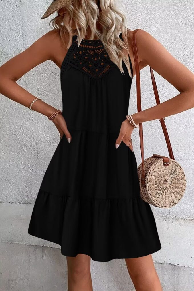 Wkior Womens Summer Dresses 2025 Casual Halter Sleeveless Flowy Mini Dress Tiered Pleated Beach Sundress – Bild 3