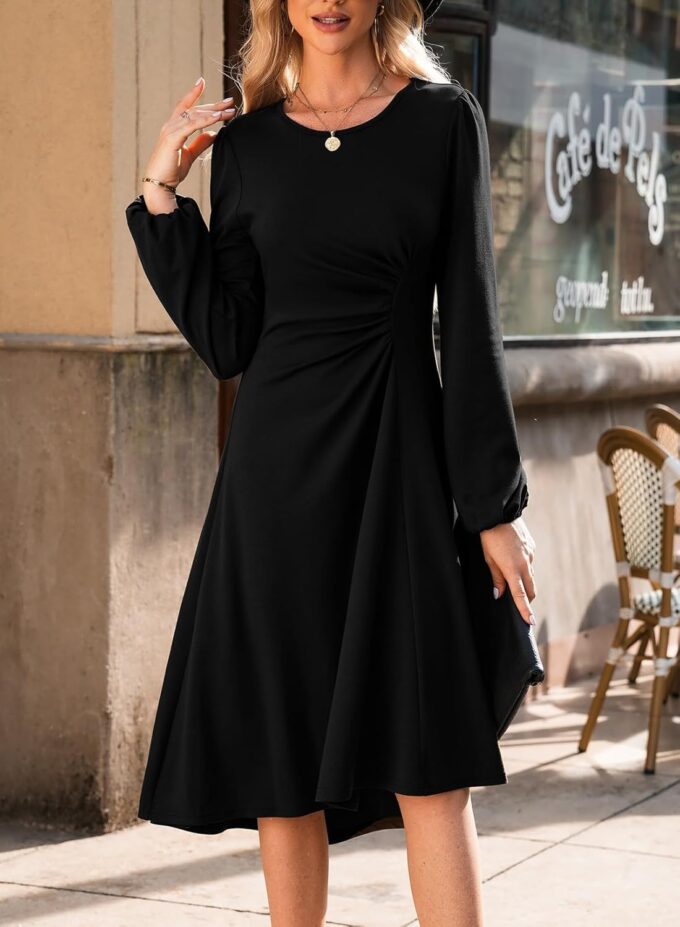 Happy Sailed Women's Long Sleeve Ruched Waist Flowy A Line High Low Midi Cocktail Party Dress – Bild 5