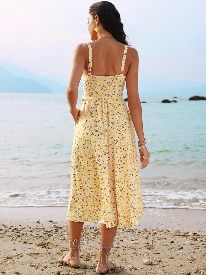 Sureple Long Dresses for Women 2025 Sleeveless Ruched Bust Swing Aline Fitted Spaghetti Strap Sundress with Pockets – Bild 3