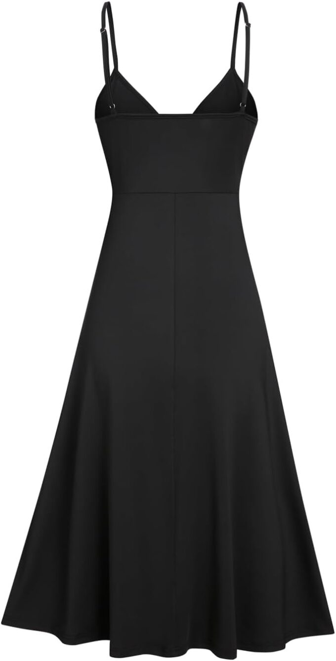 DRESSFO Gothic Vintage Retro Solid Sexy V Neck Backless Sleeveless Spaghetti Straps Cocktail Party Dress – Bild 2