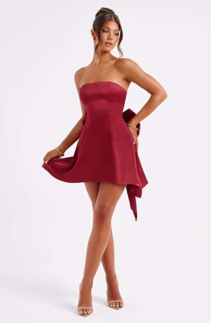 Satin Homecoming Dressse for Teens with Pockets Strapless Prom Cocktail Mini Party Dress with Bow on Back PU164 – Bild 4