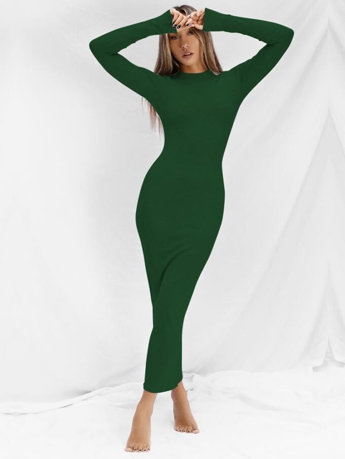 Women Long Sleeve Bodycon Maxi Dresses Sexy Wedding Party Pencil Dress Fall Trendy Casual Ribbed Midi Dress 2025 – Bild 2