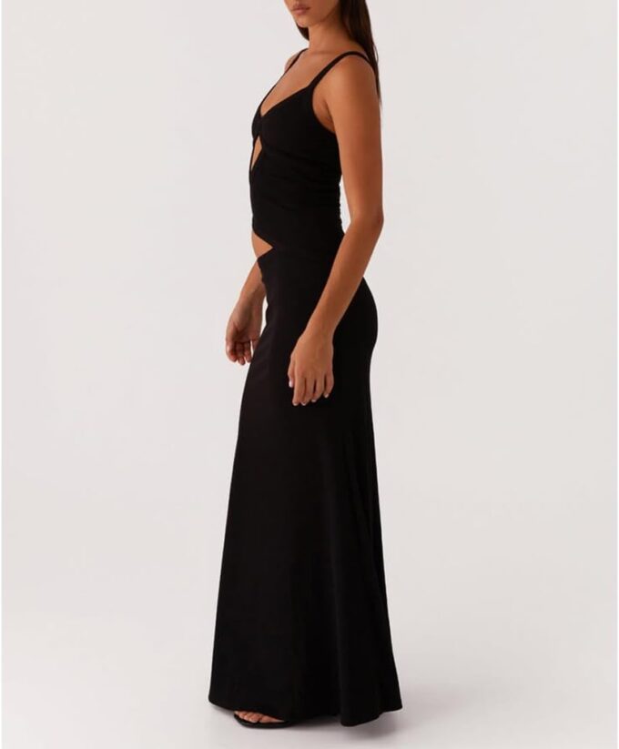 Women Sexy Maxi Dress Cut Out V Neck Spaghetti Straps Bodycon Long Dress Summer Party Cocktail Wear – Bild 3