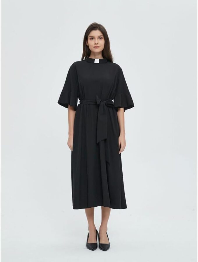 JCBFUME Clergy Kleid für Frauen Tab-Kragen Kurzarm Plus Kleid Schwarz Sommerkleidung – Bild 8