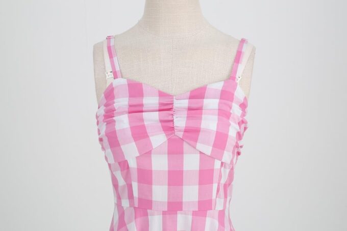 Pink Gingham Dress for Women Vintage Rockabilly 1950s Spaghetti Strap A-Line Swing Midi Cocktail Party Pageant Dress – Bild 4