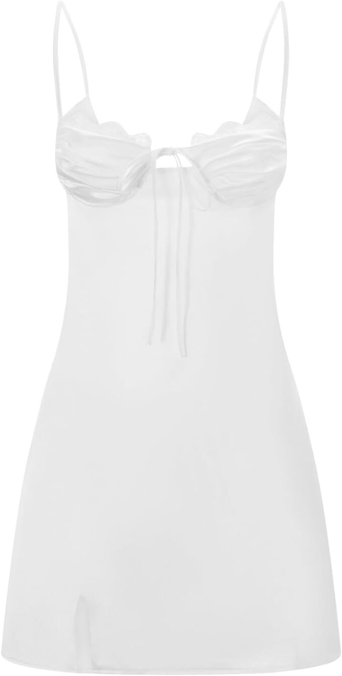 Women Sexy Y2k Satin Bodycon Mini Slip Dress Spaghetti Strap Backless Lace Up Party Cami Summer Dresses – Bild 3