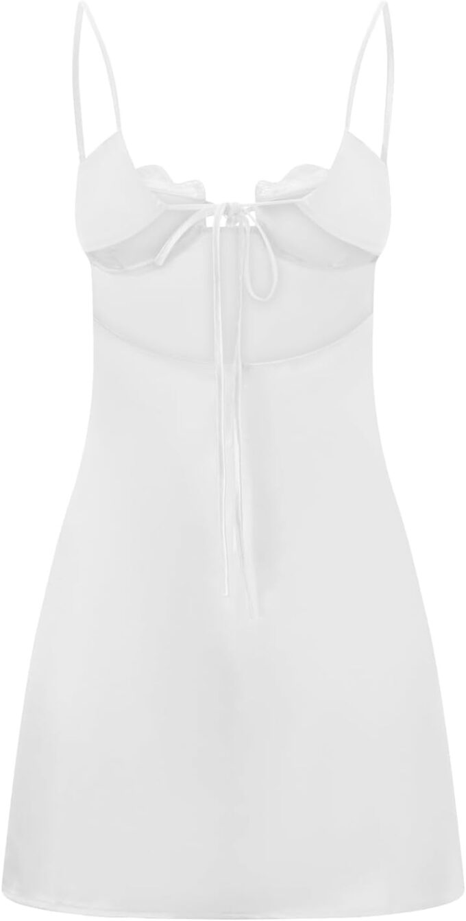 Women Sexy Y2k Satin Bodycon Mini Slip Dress Spaghetti Strap Backless Lace Up Party Cami Summer Dresses – Bild 4