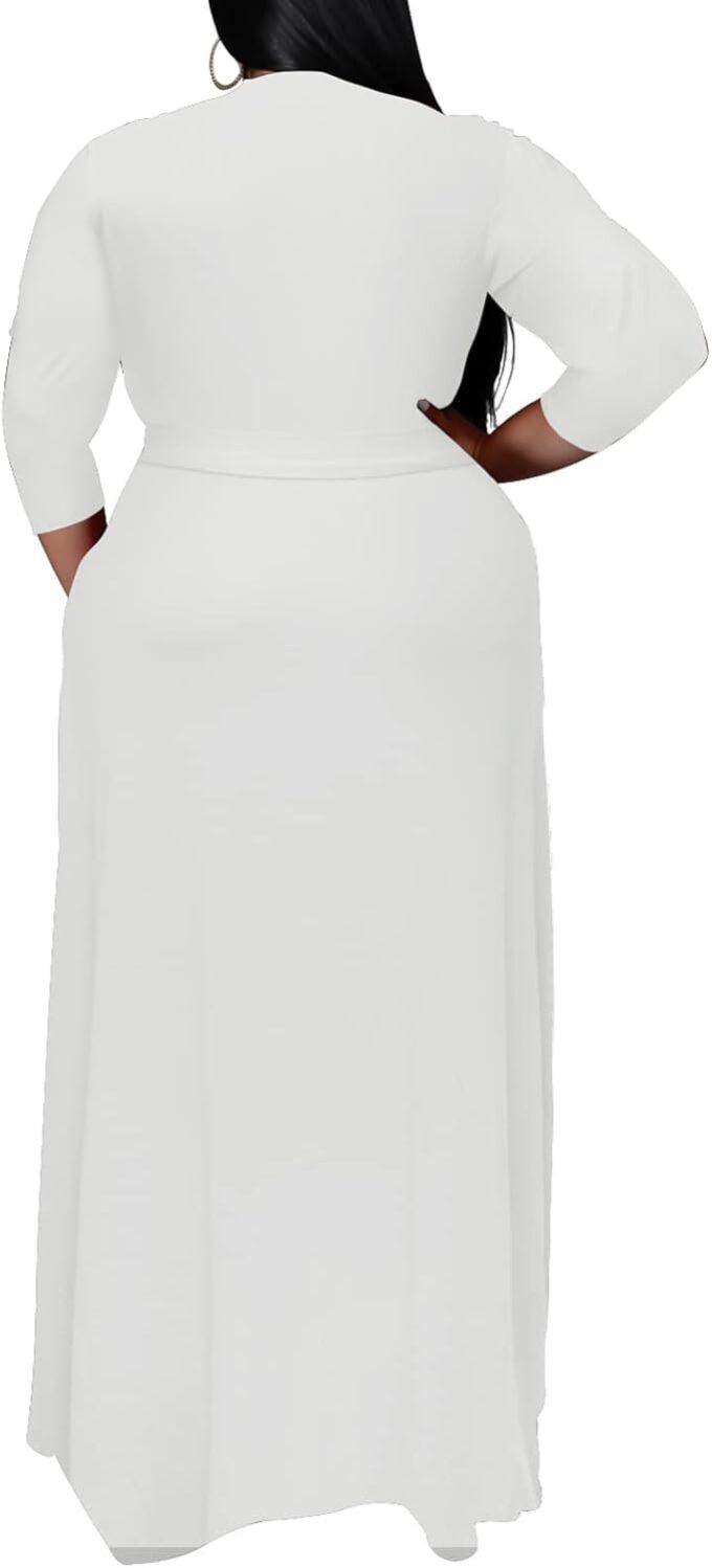 Runwind Plus Size Dresses for Women Floral Maxi Dress Flowy 3/4 Sleeve with Belt – Bild 3