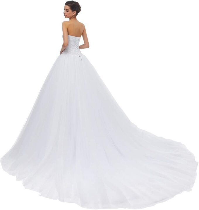 Sweetheart Tulle Ball Gown Wedding Dress, A-line Bridal Gown with Train – Bild 4