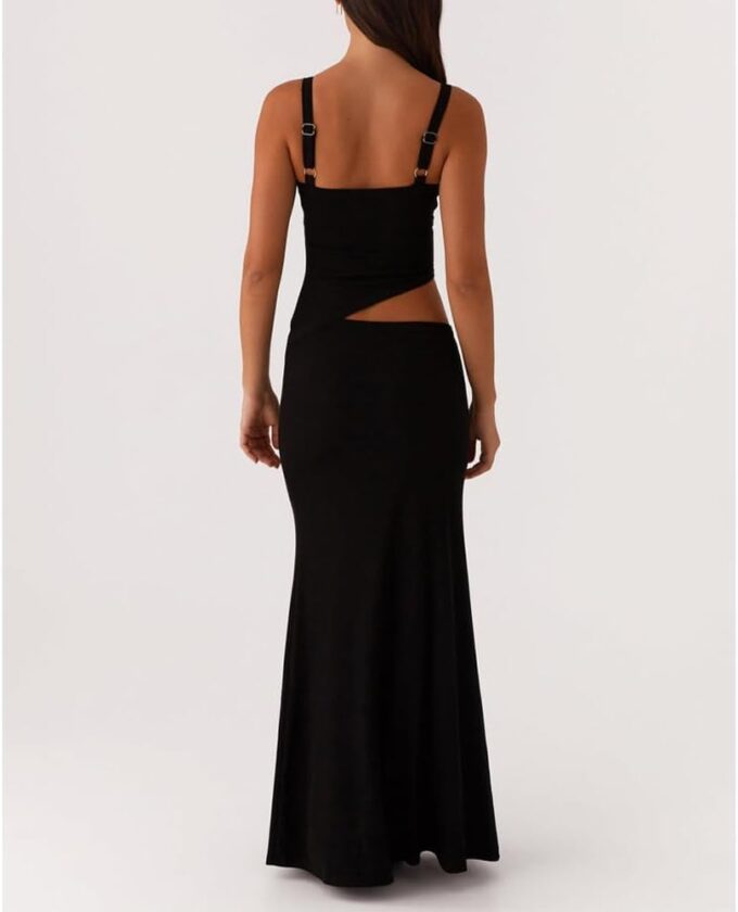 Women Sexy Maxi Dress Cut Out V Neck Spaghetti Straps Bodycon Long Dress Summer Party Cocktail Wear – Bild 4