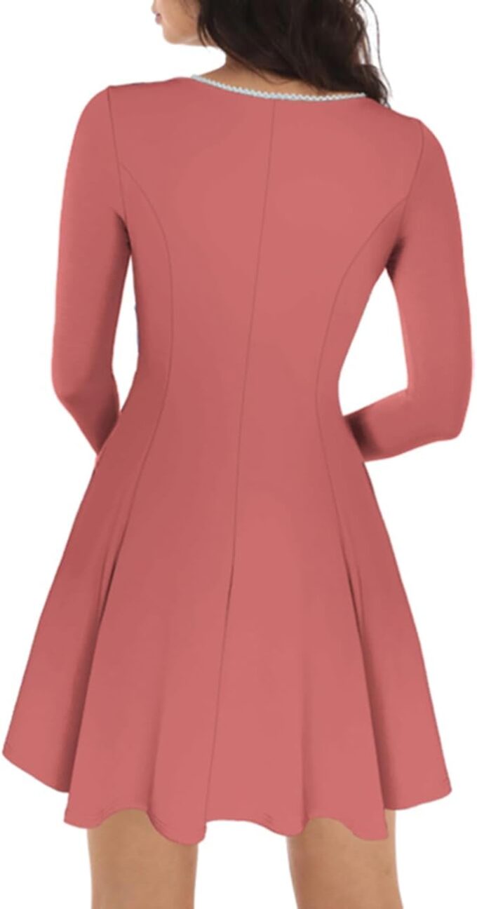 Lrady Womens Square Neck Bodice Dress Long Sleeve Flare A Line Club Party Mini Ruffle Swing Short Dresses – Bild 2