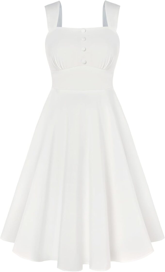 Belle Poque Square Neck Sundress for Women A Line Midi Dress Summer Cocktail Tea Party Dress with Pockets