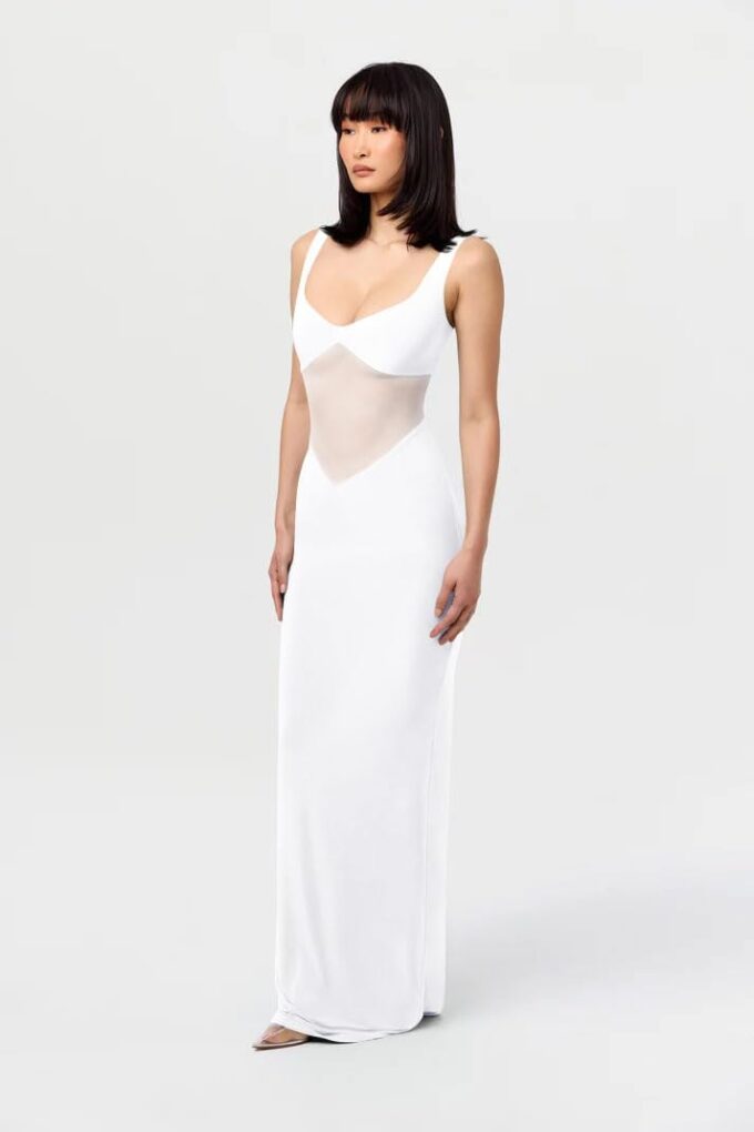 Memoriesea Women's Sexy V Neck Sleeveless Hourglass Mesh Bodycon Evening Party Maxi Dress – Bild 3