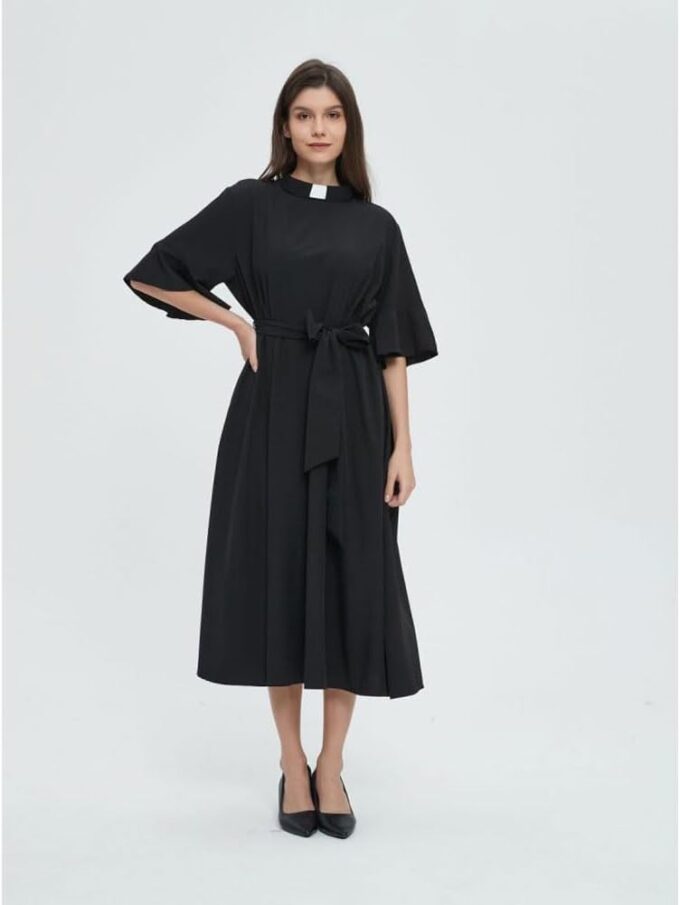JCBFUME Clergy Kleid für Frauen Tab-Kragen Kurzarm Plus Kleid Schwarz Sommerkleidung – Bild 7
