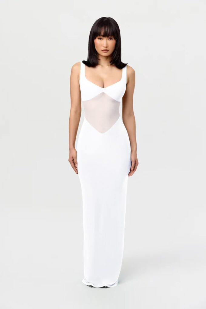 Memoriesea Women's Sexy V Neck Sleeveless Hourglass Mesh Bodycon Evening Party Maxi Dress – Bild 2