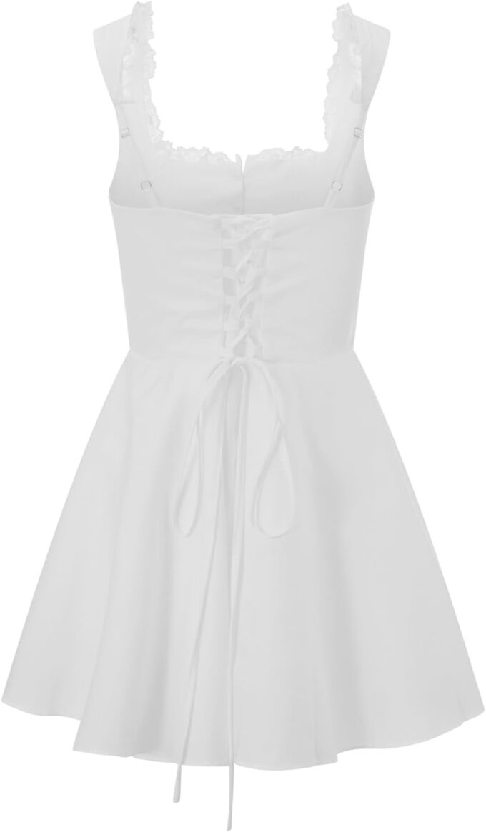 Women's Y2k Mini Corset Dress Deep V Neck Sleeveless Backless Ruffle Hem Dress Lace Trim A-Line Beach Sundress – Bild 6