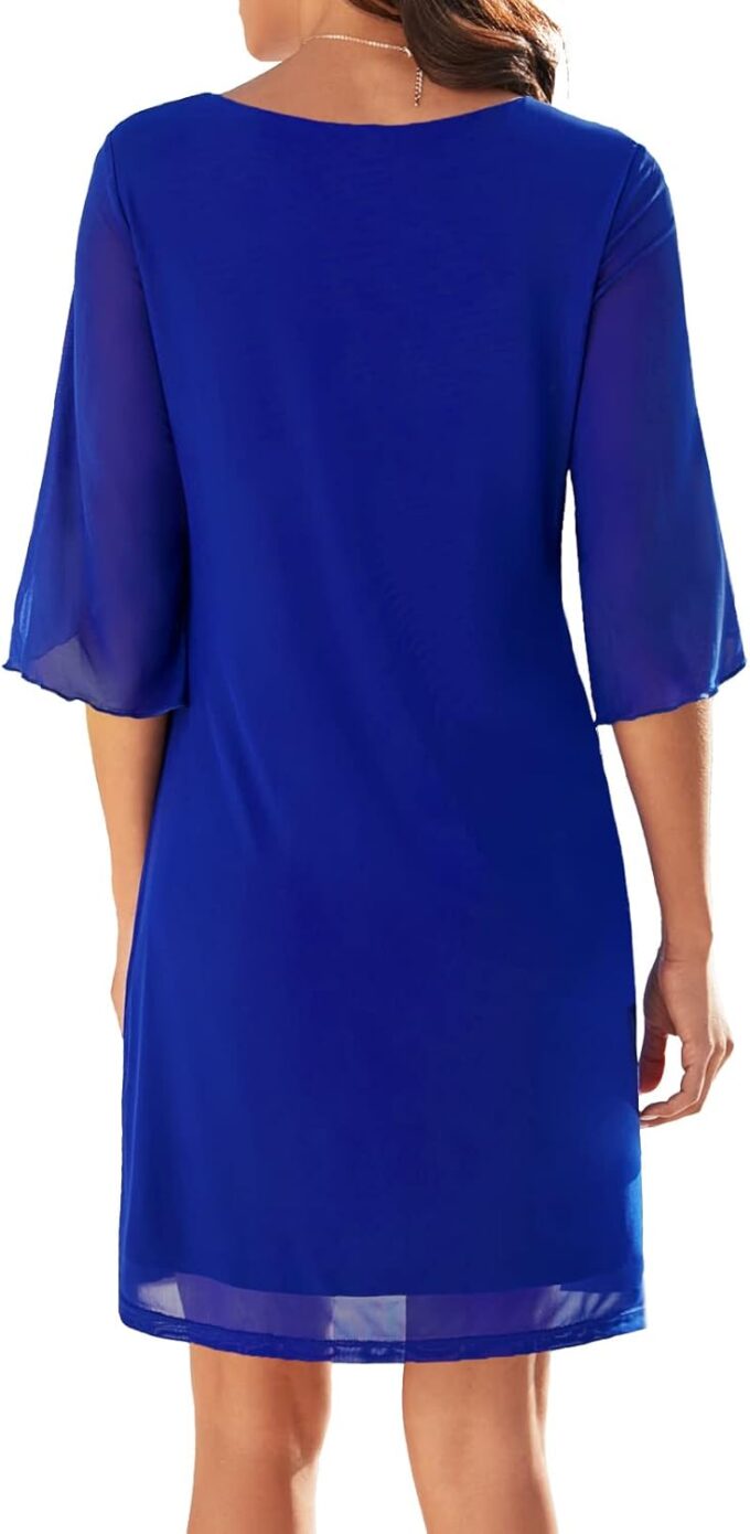 Women's Casual Loose 3/4 Sleeve Stretch Mesh Wedding Guest Dress Scoop Neck Cocktail Party Formal Dresses – Bild 4