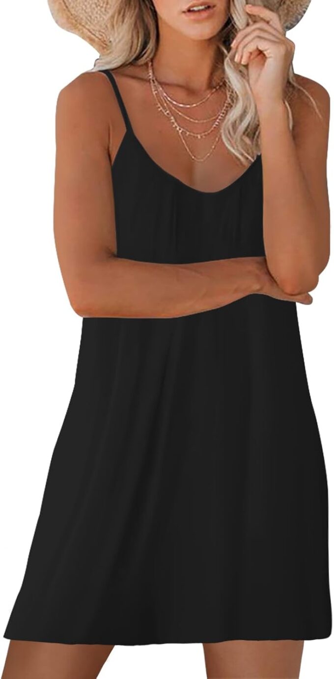 Women's Summer Casual Sleeveless Mini Dress Loose Spaghetti Strap Beach Dresses with Pockets – Bild 2