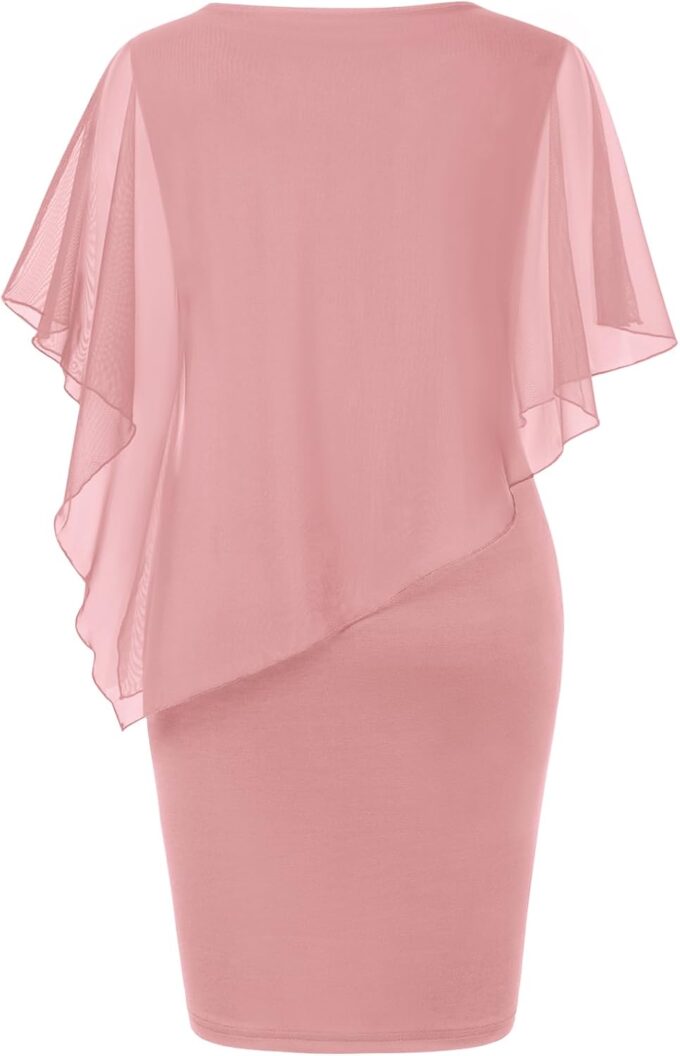 SeSe Code Women's Mesh Cape Overlay Bodycon Knee Length Pencil Dress for Wedding Guest – Bild 2